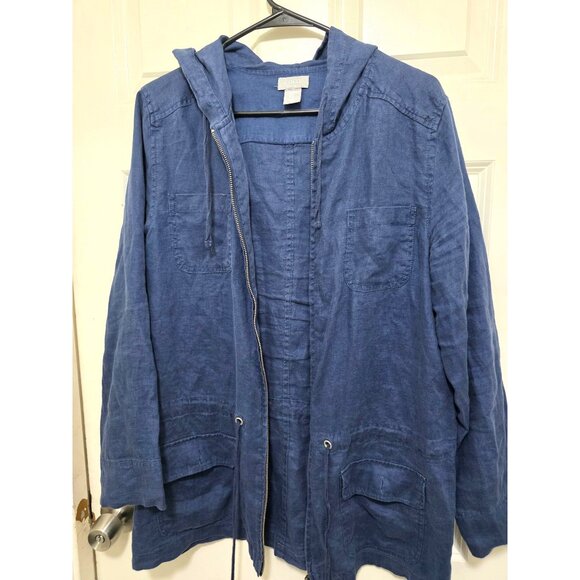 Kenar 100% Linen Women's Lightweight Blue Hooded Anorak Granny core Boho Jacket - Picture 5 of 9